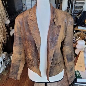 Tamazzia Distressed Cropped Brown Vintage Leather Jacket